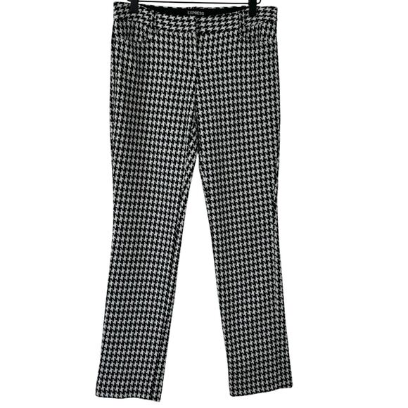Express Women Columnist Houndstooth Pants Black Office Career Holiday Size 2R - Picture 1 of 7